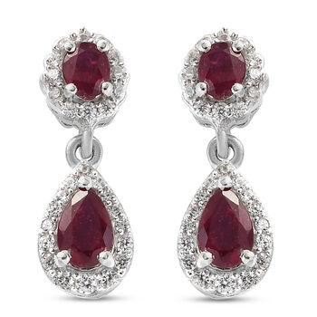 Afrikanischer Rubin (Fissure gef&uuml;llt) und Zirkon-Ohrringe, 925 Silber platiniert ca. 2,56 ct