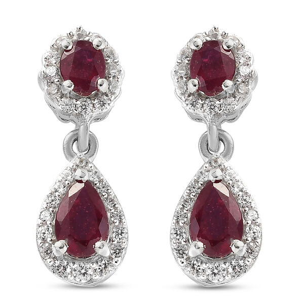 Afrikanische Rubin und Zirkon-Ohrh&auml;nger in Silber, 2,56 ct.