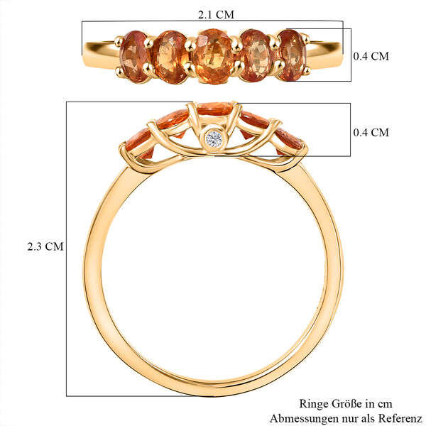 D'Joy AA Orange Saphir, Wei&szlig;er Diamant Ring 925 Silber 750 Gelb Vergoldet (Gr&ouml;&szlig;e 18.00) ca. 1,28 ct image number 7