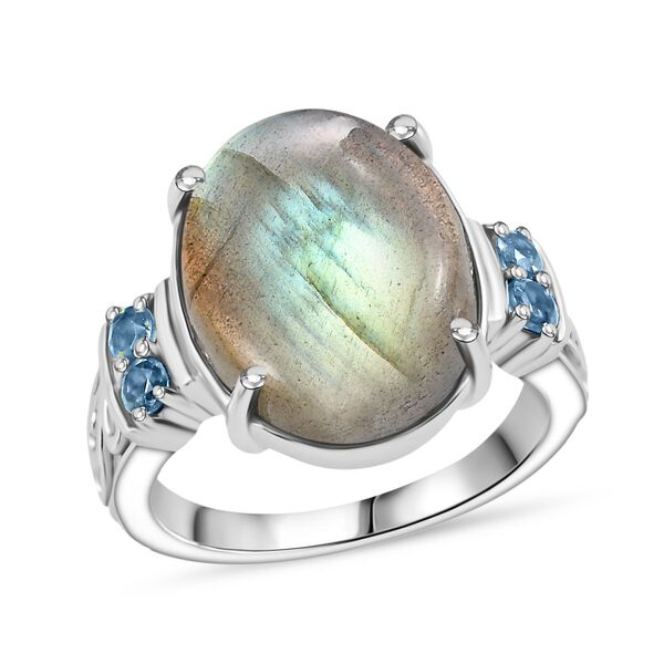 Labradorit, Himmelblauer Topas Ring 316L Edelstahl (Gr&ouml;&szlig;e 16.00) ca. 9.96 ct image number 3