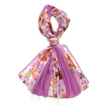 LA MAREY - 100% Maulbeeren-Seidenschal, Chiffon, 110x180 cm, Lila mit blumen