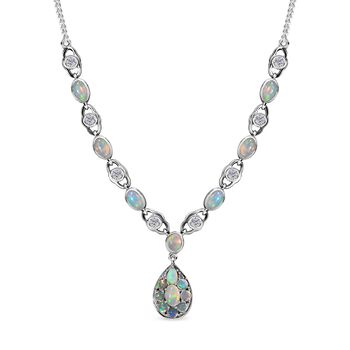 Nat&uuml;rlicher, &auml;thiopischer Welo Opal Halskette ca. 45 cm 925 Silber platiniert ca. 4.35 ct