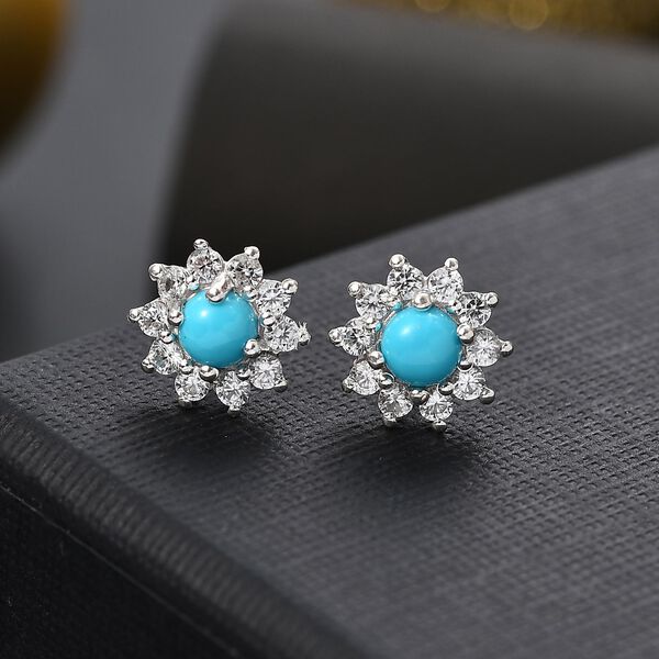 Amerikanische, nat&uuml;rliche Sleeping Beauty T&uuml;rkis und Zirkon Ohrstecker - 1,17 ct. image number 2