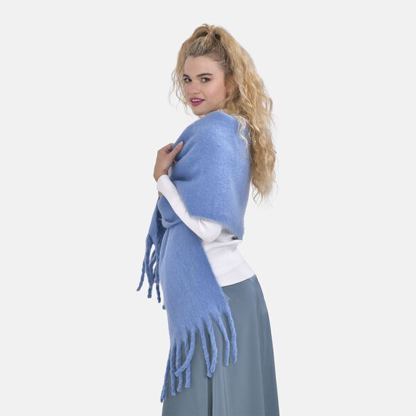 Oversized Damen Winterschal mit Fransen, Blau image number 4