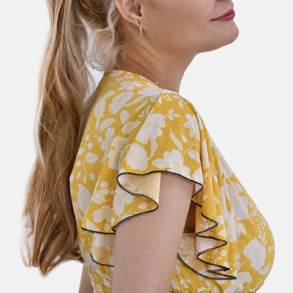 Maxikleid mit gesmokter Taille und Flatterärmeln, gelb image number 5