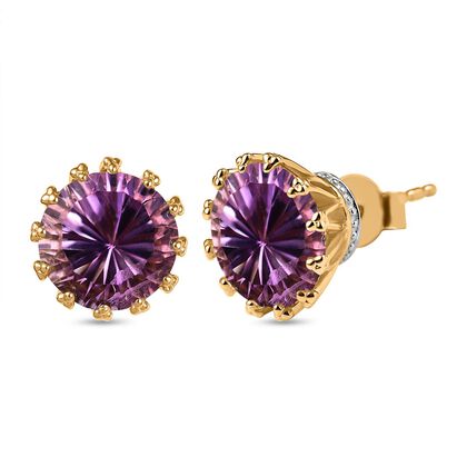 Rose De France Amethyst Ohrringe 925 Silber 750 Gelb Vergoldet ca. 7.00 ct