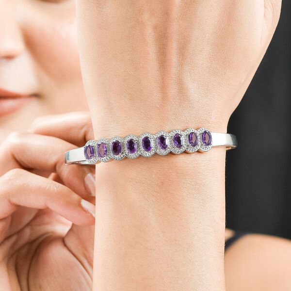 Afrikanischer Amethyst Armreif, ca. 19 cm, 316L Edelstahl ca. 4.52 ct image number 2