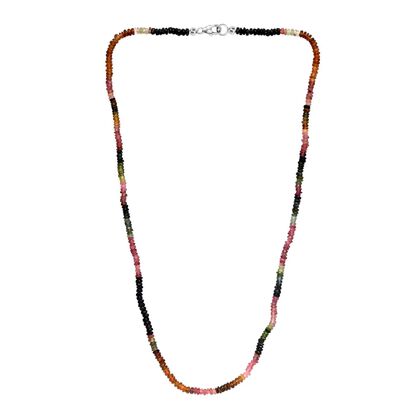 Natürliche Mehrfarbige Turmalin-Halskette, ca. 50 cm, 925 Silber platiniert ca. 59,40 ct