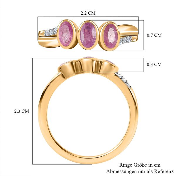 Ilakaka Rosa Saphir (Fissure gef&uuml;llt), wei&szlig;er Zirkon Ring, 925 Silber vergoldet (Gr&ouml;&szlig;e 18.00) ca. 1.08 ct image number 6