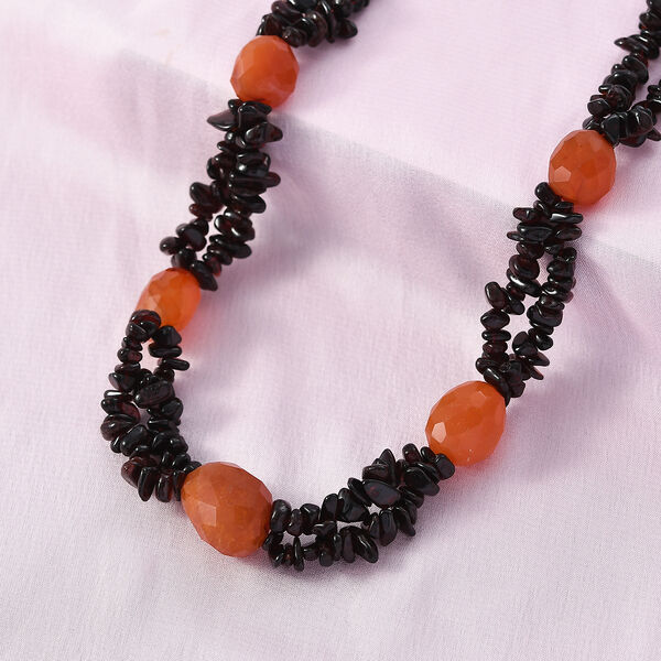 Roter Granat, Karneol Halskette ca. 50 cm Nickelfreies Messing Platiniert ca. 555.00 ct image number 1