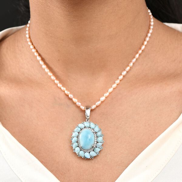 D'Joy Larimar, S&uuml;&szlig;wasser Perle, Neon Apatit und Zirkon Anh&auml;nger mit 45cm Kette image number 3