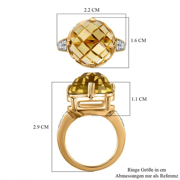 AA Ouro Verde-Quarz, wei&szlig;er Zirkon Ring, 925 Silber vergoldet (Gr&ouml;&szlig;e 16.00) ca. 9.96 ct image number 6