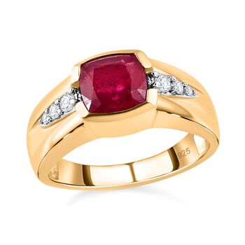 Afrikanischer Rubin (Fissure gef&uuml;llt), wei&szlig;er Zirkon Ring, 925 Silber Gelbgold Vermeil (Gr&ouml;&szlig;e 18.00) ca. 2.49 ct