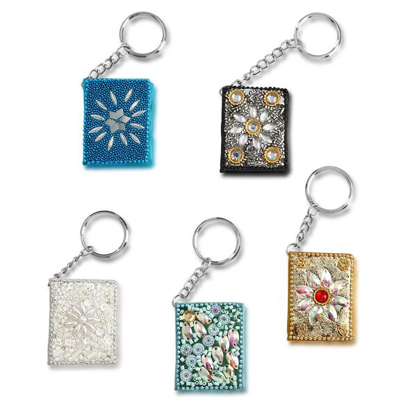 Set aus 5 Perlen-Schl&uuml;sselanh&auml;ngern, edles Blumenmotiv, mehrfarbig