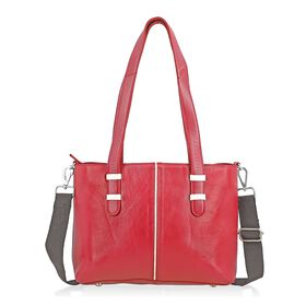 Elegante Echtleder Umhängetasche mit Krokoprägung, 33 x 10 x 27 cm, Burgunder