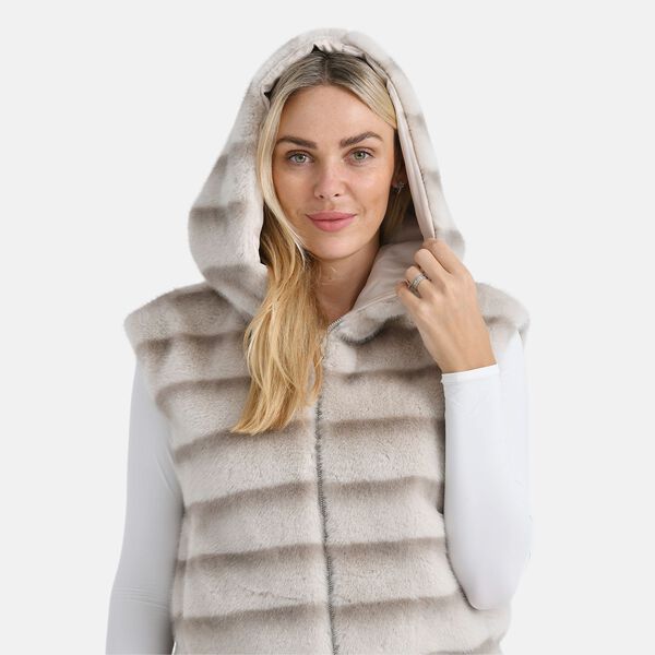 Weste mit Kapuze aus Webpelz, Einheitsgr&ouml;&szlig;e, Beige image number 6