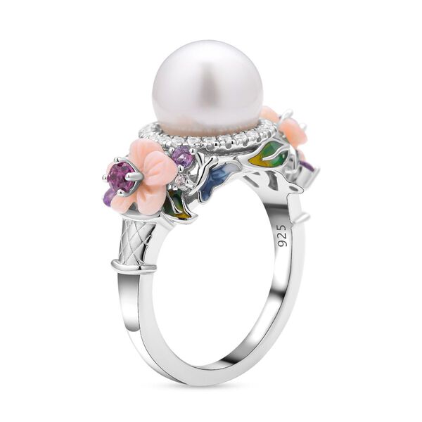 Wei&szlig;e S&uuml;dsee Perle (9-10 mm), Rosa Perlmutt Ring 925 Silber rhodiniert (Gr&ouml;&szlig;e 20.00) image number 4
