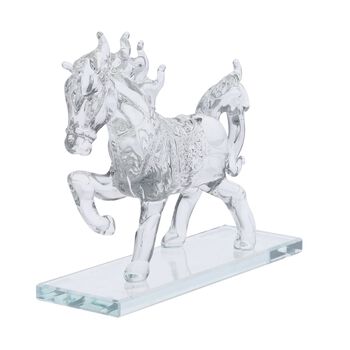 Dekorative Kristallglas-Pferdefigur auf quadratischem St&auml;nder, Gr&ouml;&szlig;e 12x12x6 cm, Transparent