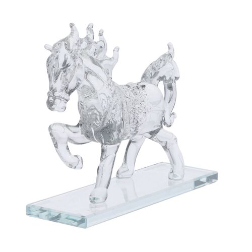 Dekorative Kristallglas-Pferdefigur auf quadratischem Ständer, Transparent image number 0