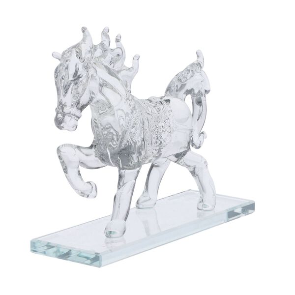 Dekorative Kristallglas-Pferdefigur auf quadratischem St&auml;nder, Transparent