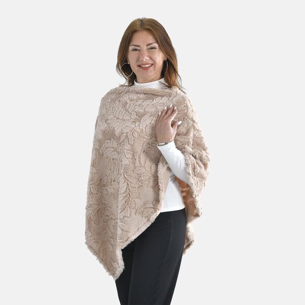 Kunstfell Poncho mit Blattmuster, beige image number 3