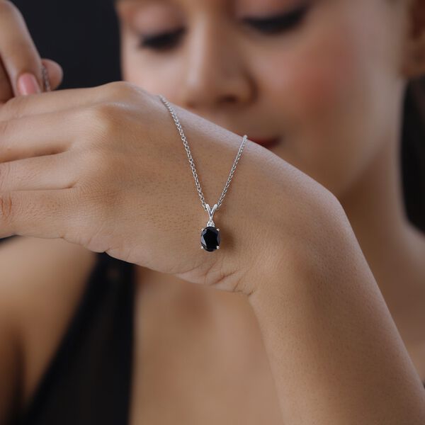 Schwarzer Spinell, weißer Zirkon Anhänger, 925 Silber, ca. 1.89 ct image number 2