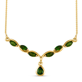 Nat&uuml;rliches Chromdiopsid Collier, ca. 45 cm, 925 Silber vergoldet ca. 1,33 ct