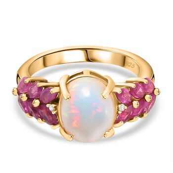 AA nat&uuml;rlicher, &auml;thiopischer Welo Opal, Zirkon und afrikanischer Rubin-Ring - 3,12 ct.