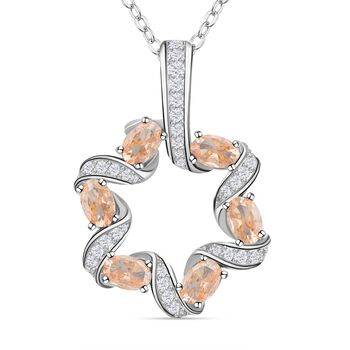 Champagner und wei&szlig;e Zirkonia Anh&auml;nger mit Kette, Messing