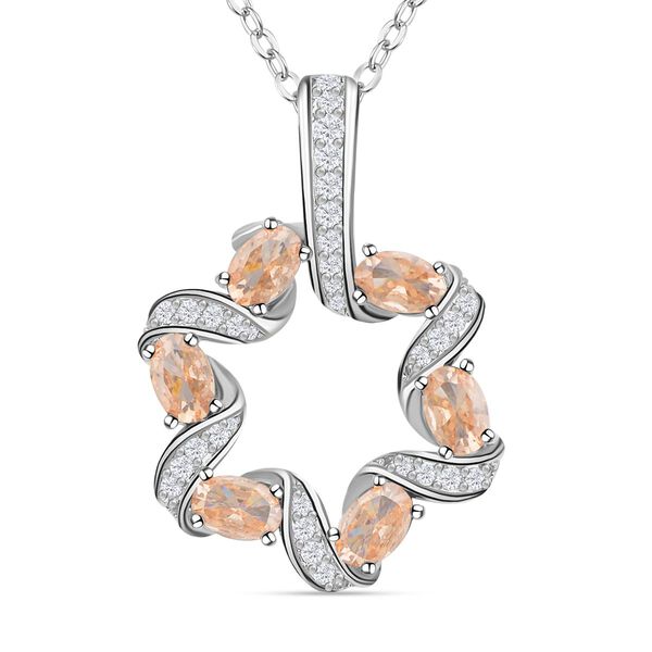 Champagner und wei&szlig;e Zirkonia Anh&auml;nger mit Kette, Messing image number 0