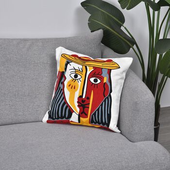 Gesicht Besticktes Kissenbezug aus 100% Baumwolle, 43x43 cm, Gesicht