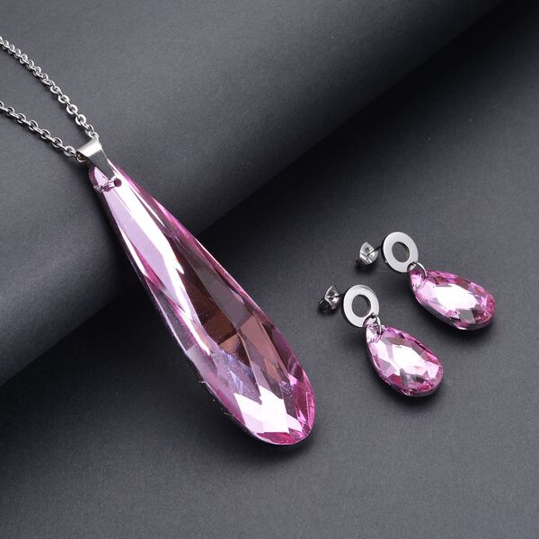 2er-Set- stimulierte Rosa Kristall Ohrringe und Anh&auml;nger mit Kette - 56,03 ct. image number 2