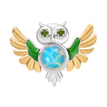 AA Nat&uuml;rlicher, &auml;thiopischer Welo Opal, Nat&uuml;rlicher Chromdiopsid Anh&auml;nger 925 Silber Rhodiniert und 750 Gelbgold Vermeil ca. 2,66 ct.