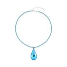 Kunsthandwerklicher Glas-Anh&auml;nger mit Kette, blau