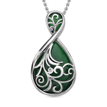 Gr&uuml;ner Aventurin Anh&auml;nger mit Kette, Edelstahl, ca. 20.00 ct