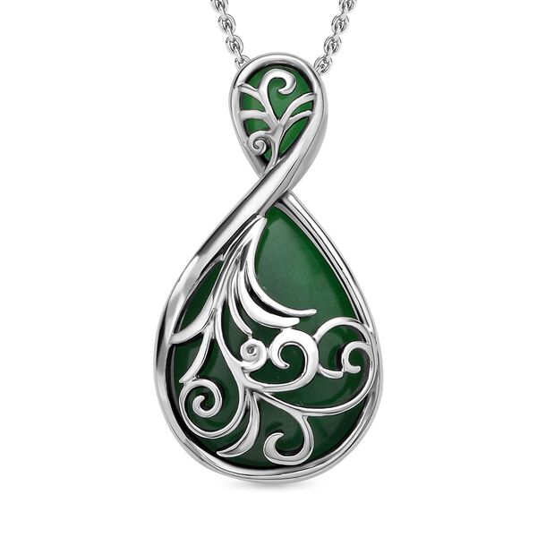 Gr&uuml;ner Aventurin Anh&auml;nger mit Kette, Edelstahl, ca. 20.00 ct