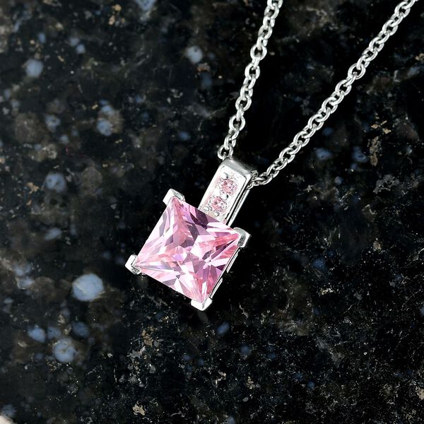 D'Joy Rosa Zirkonia Anh&auml;nger 925 Silber und 316L Edelstahlkette 50 cm image number 1