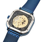 GENOA - Automatikwerk Blaues Zifferblatt, Wasserdichte Uhr mit blauem Edelstahl-Gewebeband image number 6