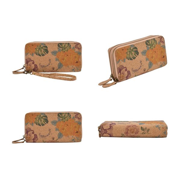 Kork-Brieftasche mit RFID Schutz und Blumenmuster, Khaki image number 4