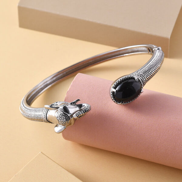 Schwarzer Turmalin Elefantenkopf-Armreif, ca. 20 cm, Edelstahl ca. 6,76 ct image number 2