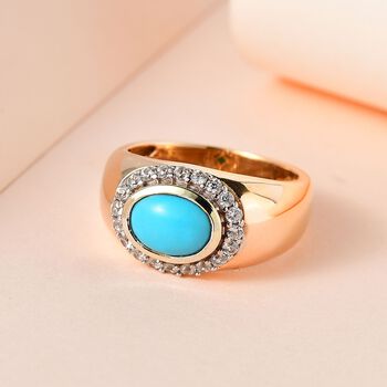 Amerikanischer, nat&uuml;rlicher Sleeping Beauty T&uuml;rkis und Zirkon-Halo-Ring - 1,44 ct.