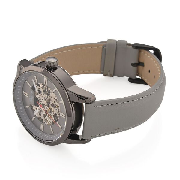 GENOA TIME V2 Automatikuhr mit mechanischem Automatikwerk, Zifferblatt Grau mit Sonnenschliff und offenem Design, Grau Lederarmband 3 ATM wasserdicht image number 5