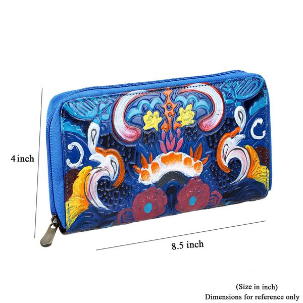 Handbemalte Leder Geldb&ouml;rse RFID, Blau, 22.8 x 2.5 x 12.7 cm image number 10