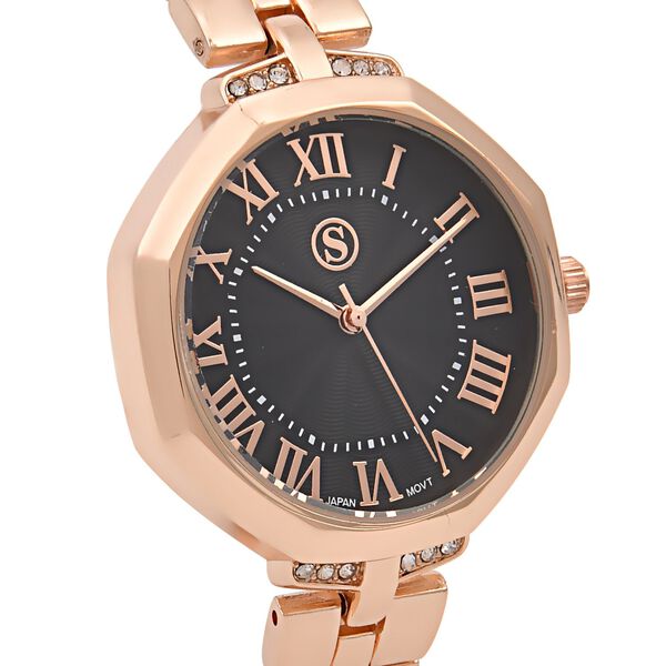 Strada - Kristall Uhr, japanisches Uhrwerk, Edelstahl in Ros&eacute;farbe, schwarz image number 4