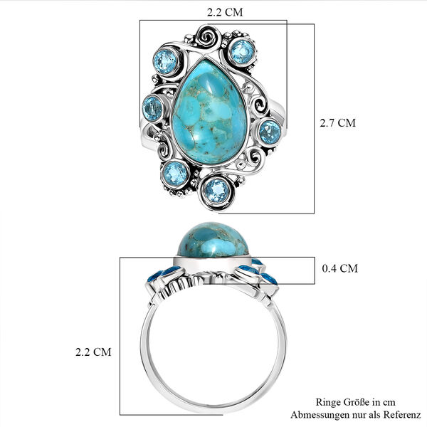 Sajen Silber - T&uuml;rkis, Paraiba Quarz Ring 925 Silber rhodiniert (Gr&ouml;&szlig;e 17.00) ca. 6.63 ct image number 6