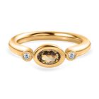 AA Natürlicher goldener Tansanit, Weißer Zirkon Ring 925 Silber Gelbgold Vermeil (Größe 19.00) ca. 0,47 ct