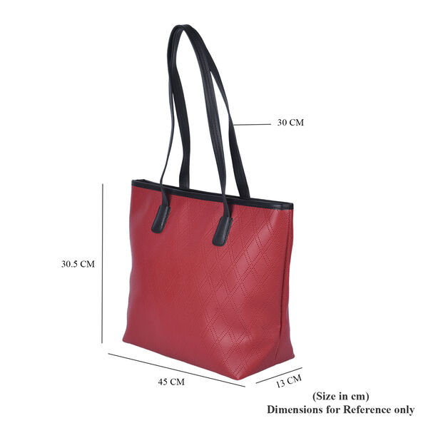 Moderne Handtasche aus naturfreundlichem Kunstleder, Karomuster, Weinrot image number 6