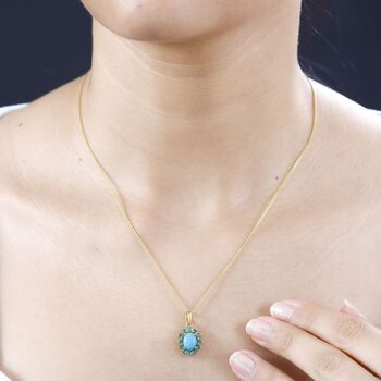 AA Sleeping Beauty T&uuml;rkis, Kagem Sambischer Smaragd Anh&auml;nger 925 Silber 750 Gelbgold Vermeil ca. 1.61 ct