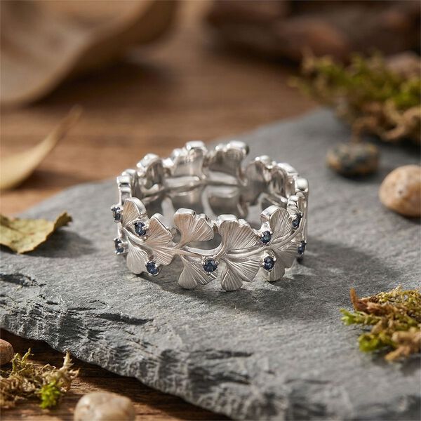 GP - Gr&uuml;ner Diamant, Kanchanaburi Blauer Saphir Ring 925 Silber Rhodiniert (Gr&ouml;&szlig;e 20.00) ca. 0,15 ct image number 1