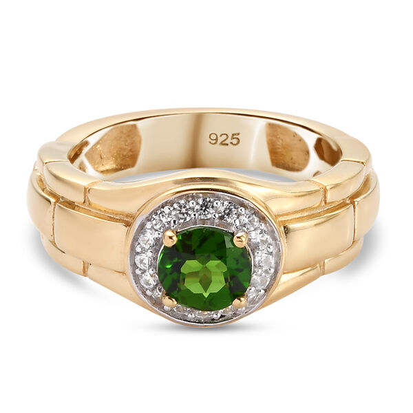 Nat&uuml;rlicher Chromdiopsid und Zirkon Ring 925 Silber vergoldet  ca. 0,91 ct